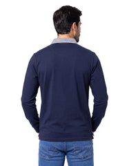 Navy Signature Embroidery Cotton Rugby Polo