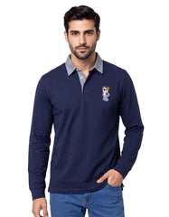 Navy Signature Embroidery Cotton Rugby Polo