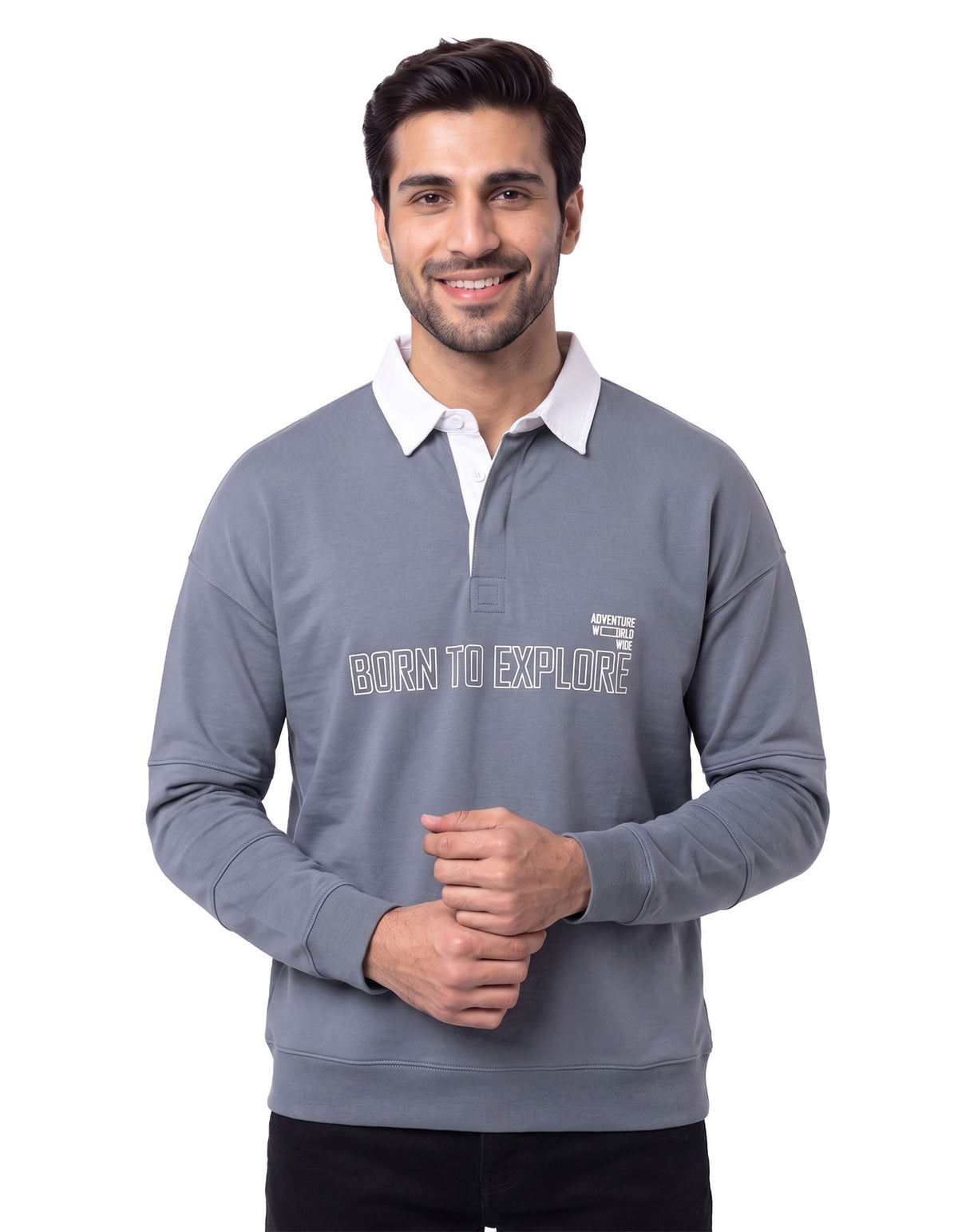 Aura Blue Graphic Relaxed Rugby Polo