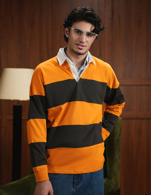 Mustard Color Block Relaxed Rugby Polo