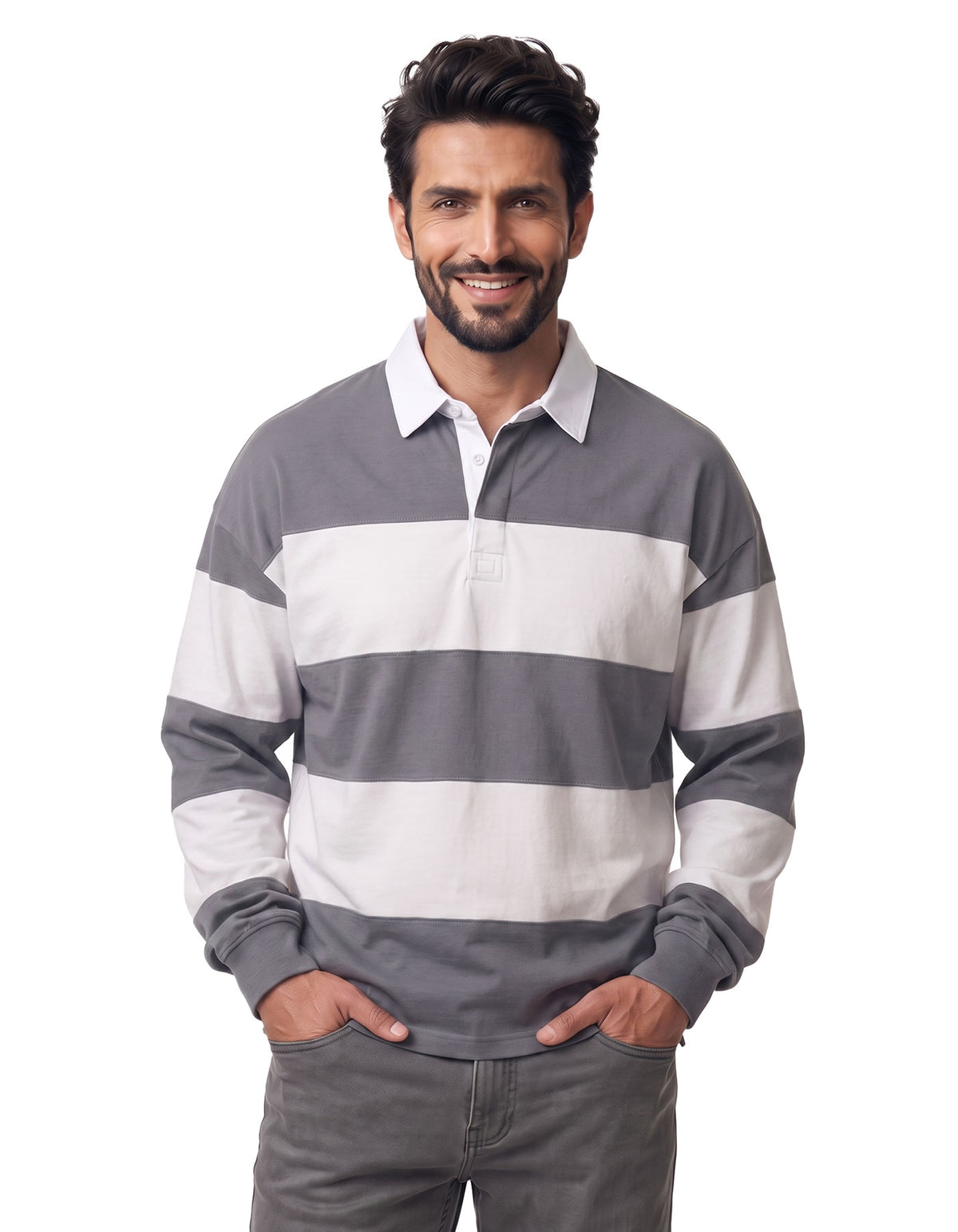 Charcoal Color Block Relaxed Rugby Polo