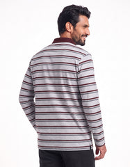 Heather Grey Striped Rugby Polo