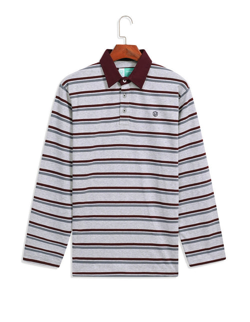 Heather Grey Striped Rugby Polo