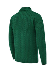 D Green Cable Knit High Neck Sweater