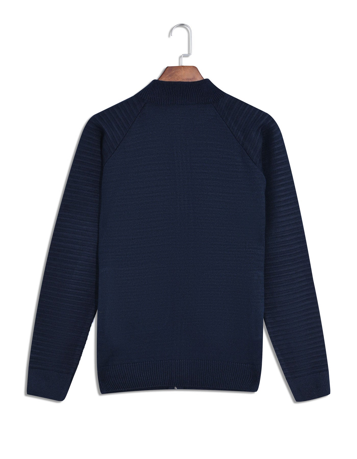 Navy Texture Full Zipper Sweater