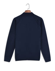 Navy Texture Full Zipper Sweater