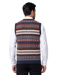 Navy Geometric V-Neck Sleeveless Sweater