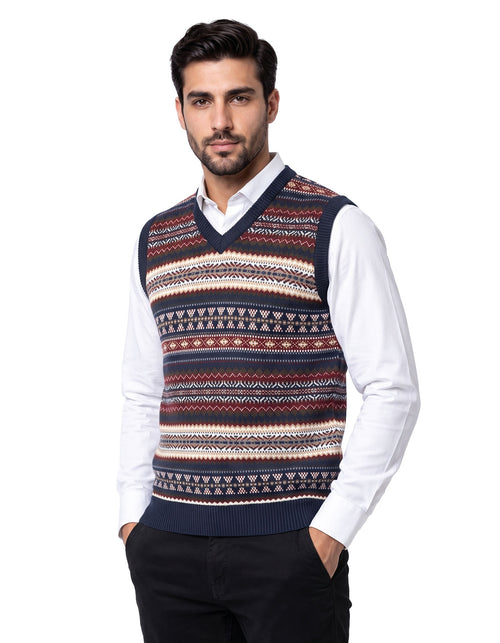Navy Geometric V-Neck Sleeveless Sweater