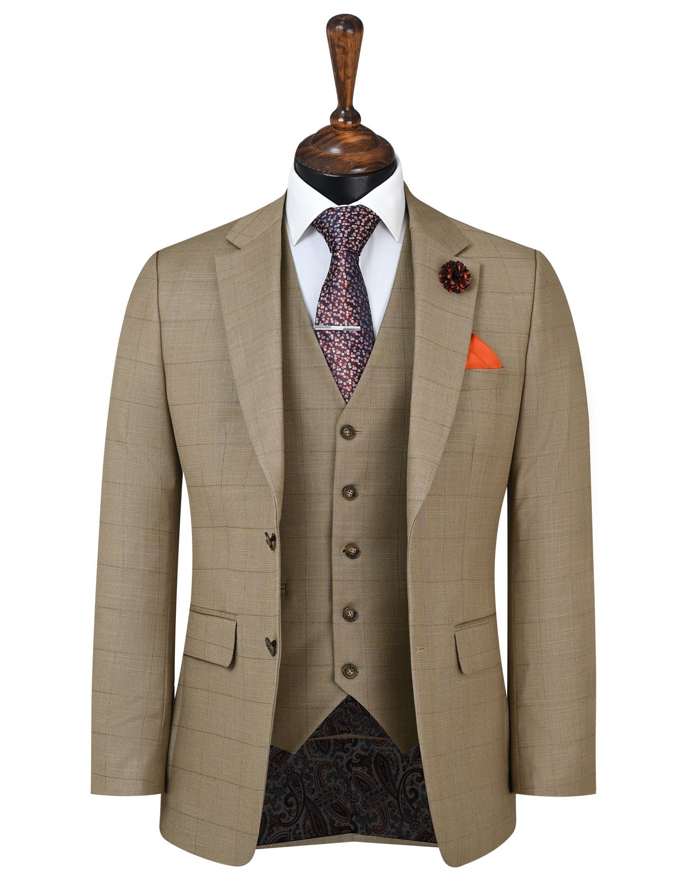 Khaki Check Suit ST2598S-34