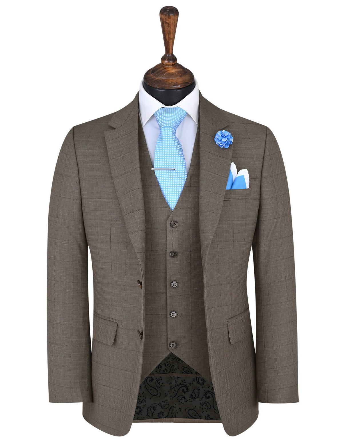L Brown Check Suit ST2599C-34