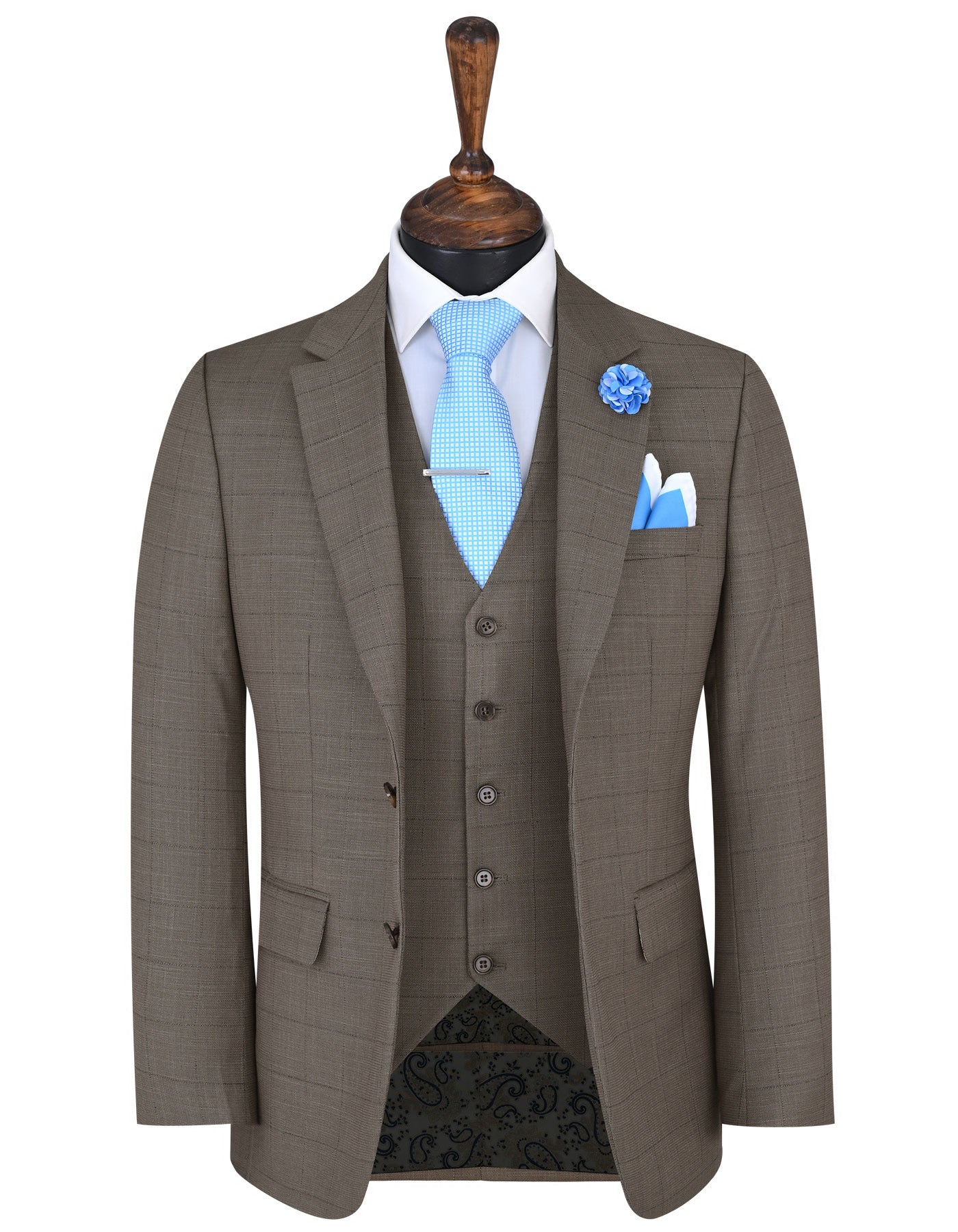 L Brown Check Suit ST2599S-34