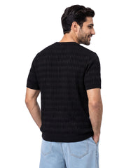 Black Geometric Jacquard Knitted T-Shirt