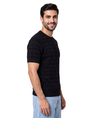 Black Geometric Jacquard Knitted T-Shirt