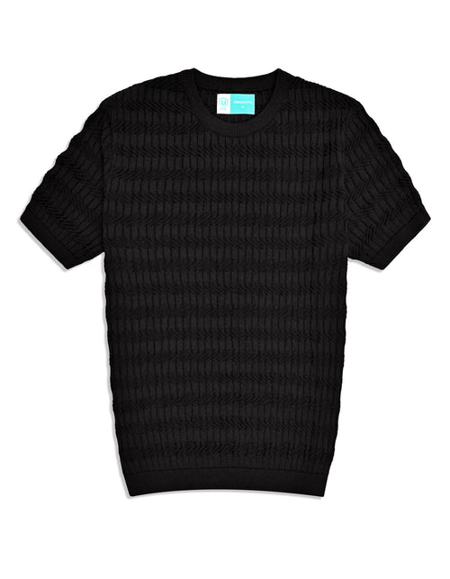 Black Geometric Jacquard Knitted T-Shirt