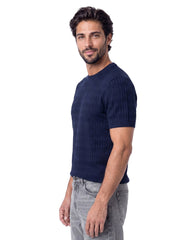 Navy Geometric Jacquard Knitted T-Shirt