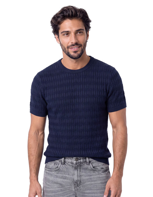 Navy Geometric Jacquard Knitted T-Shirt