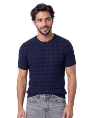 Navy Geometric Jacquard Knitted T-Shirt