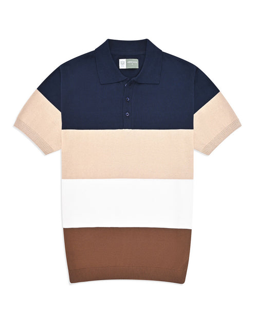 Navy Stripe Jersey Knitted Polo Shirt