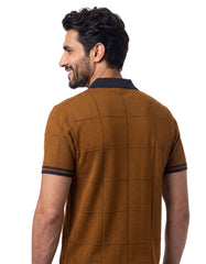 Brown Geometric Needle Drop Knitted Polo Shirt