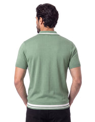 Olive Plain Jersey Knitted Polo Shirt