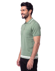 Olive Plain Jersey Knitted Polo Shirt