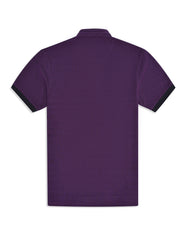 Purple Color Block Band Collar T-Shirt