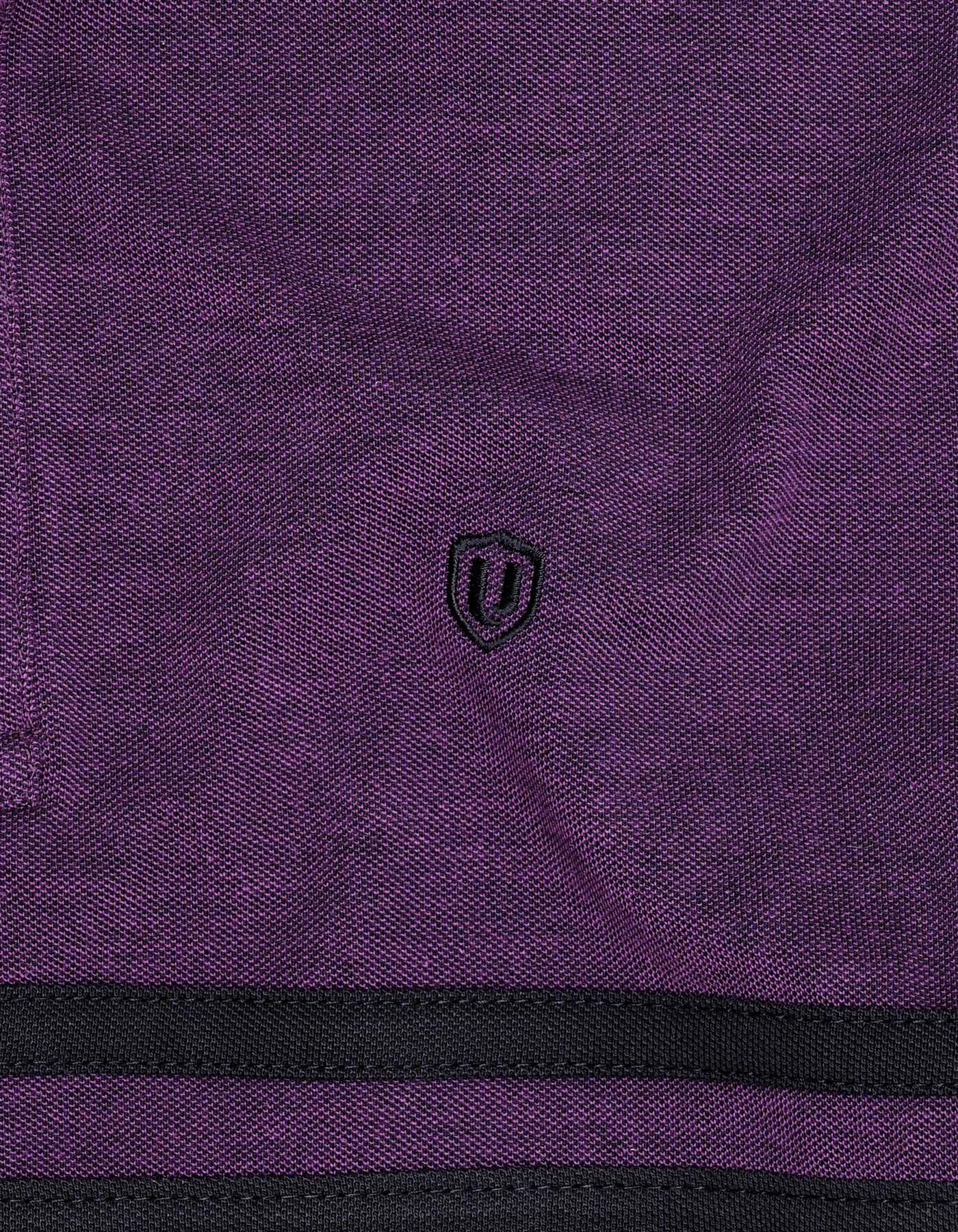 Purple Color Block Band Collar T-Shirt