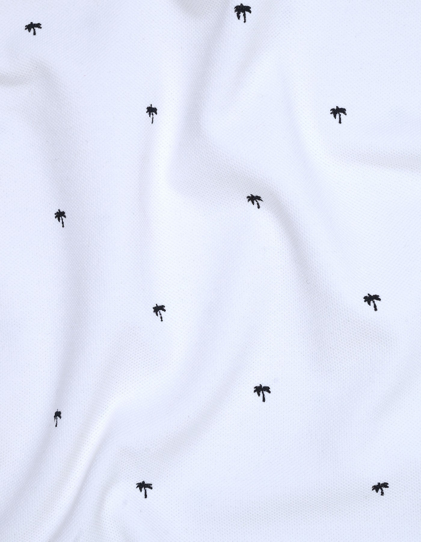 White Printed Band Collar T-shirt