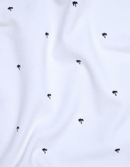 White Printed Band Collar T-shirt