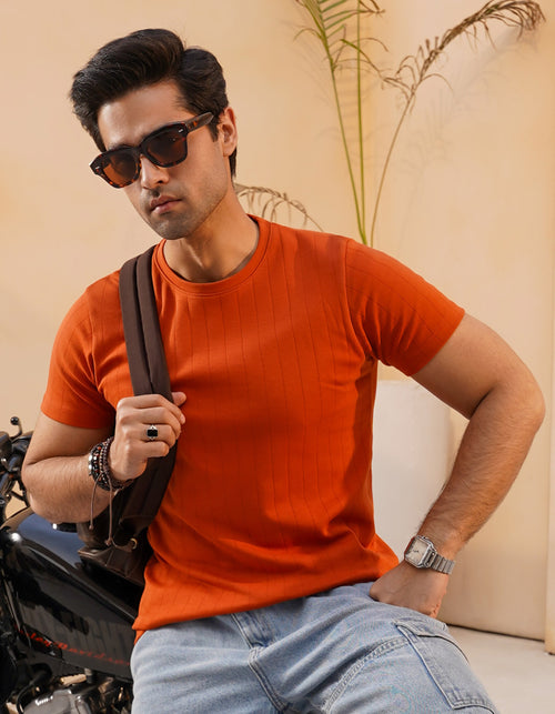 Rust Textured Crew Neck T-Shirt