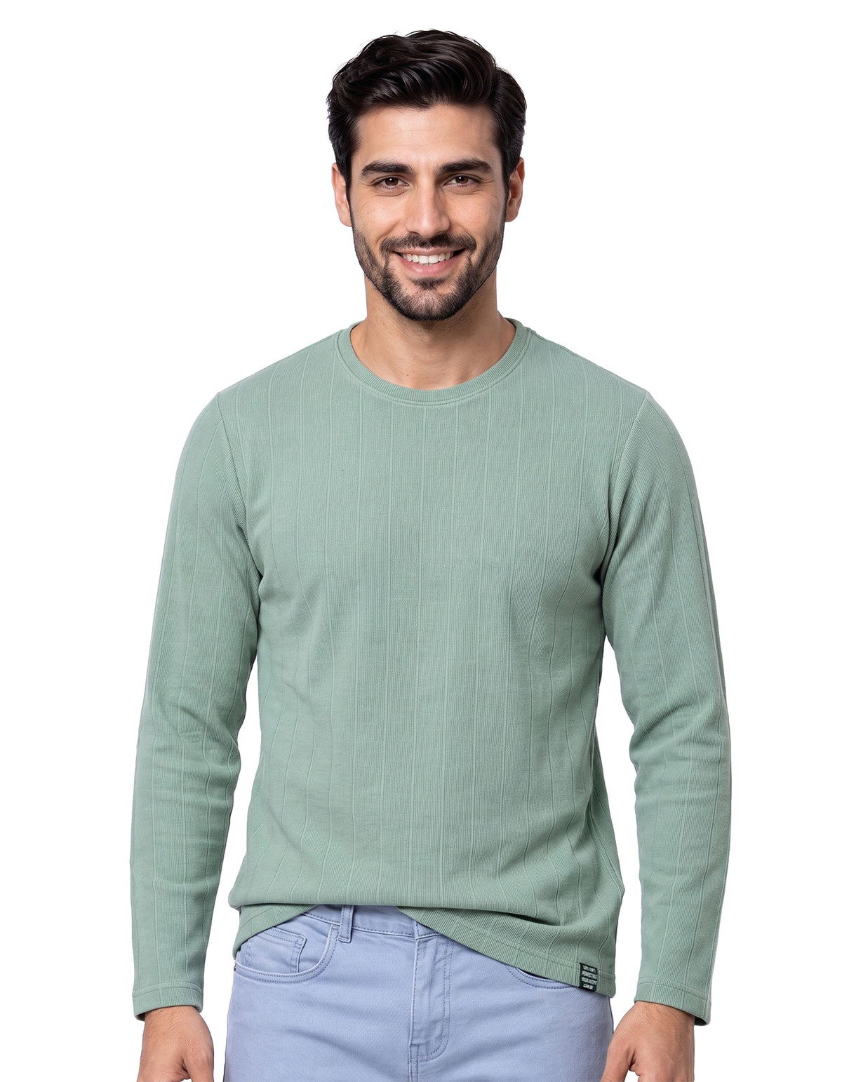 Aqua Grey Textured Long Sleeve Crew Neck T-Shirt