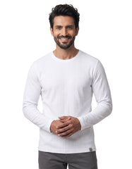 White Textured Long Sleeve Crew Neck T-Shirt