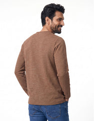 Camel Textured Long Sleeve Notch Neck T-Shirt