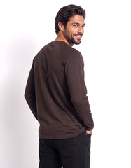 Brown Textured Long Sleeve Crew Neck T-Shirt