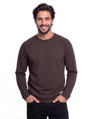 Brown Textured Long Sleeve Crew Neck T-Shirt