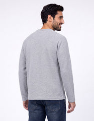 Heather Grey Textured Long Sleeve Crew Neck T-Shirt