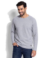 Heather Grey Textured Long Sleeve Crew Neck T-Shirt