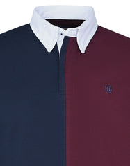 Navy Color Block Cotton Rugby Polo