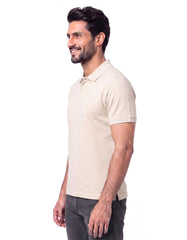 Oatmeal Melange Plain Pique Polo Shirt