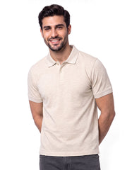 Oatmeal Melange Plain Pique Polo Shirt