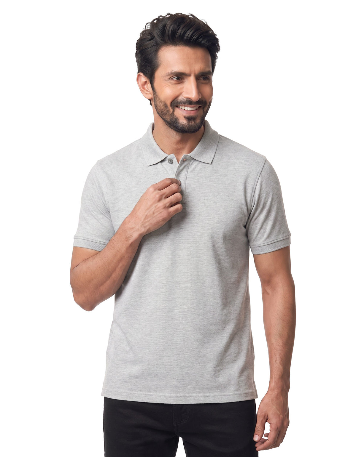 Heather Grey Plain Pique Polo Shirt