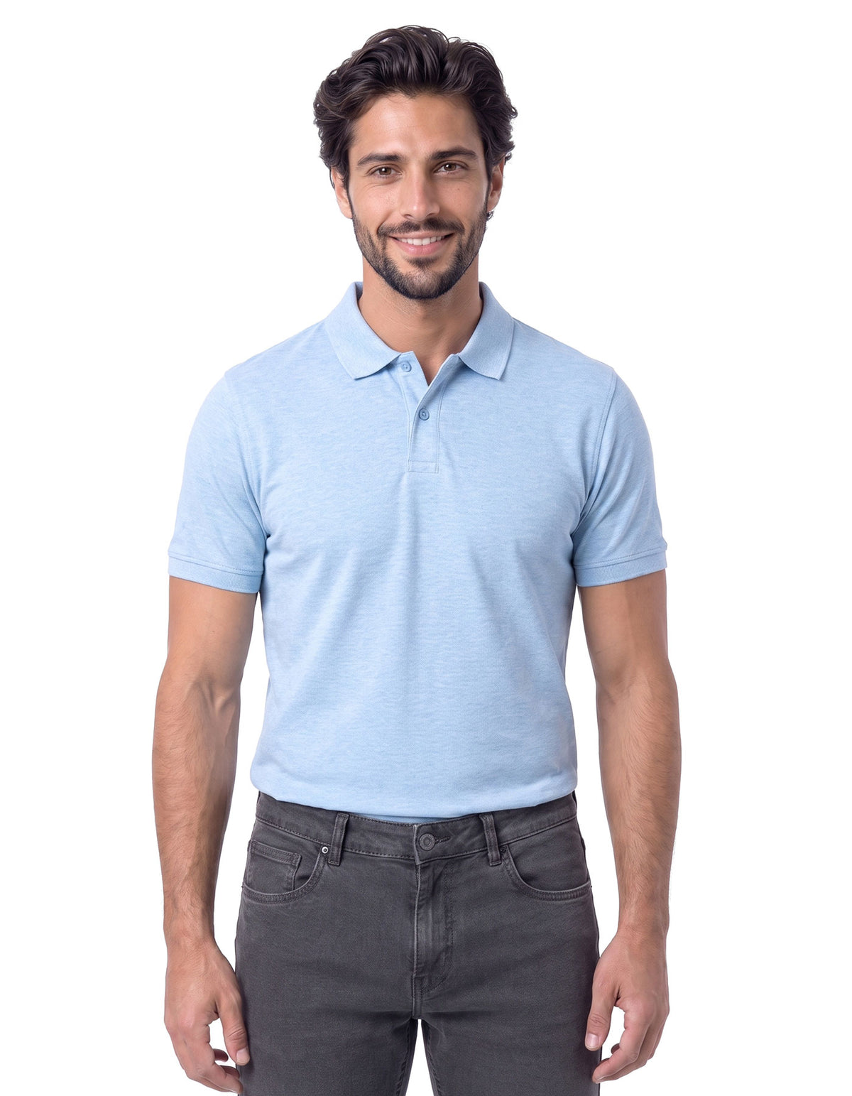 Sky Blue Melange Plain Pique Polo Shirt