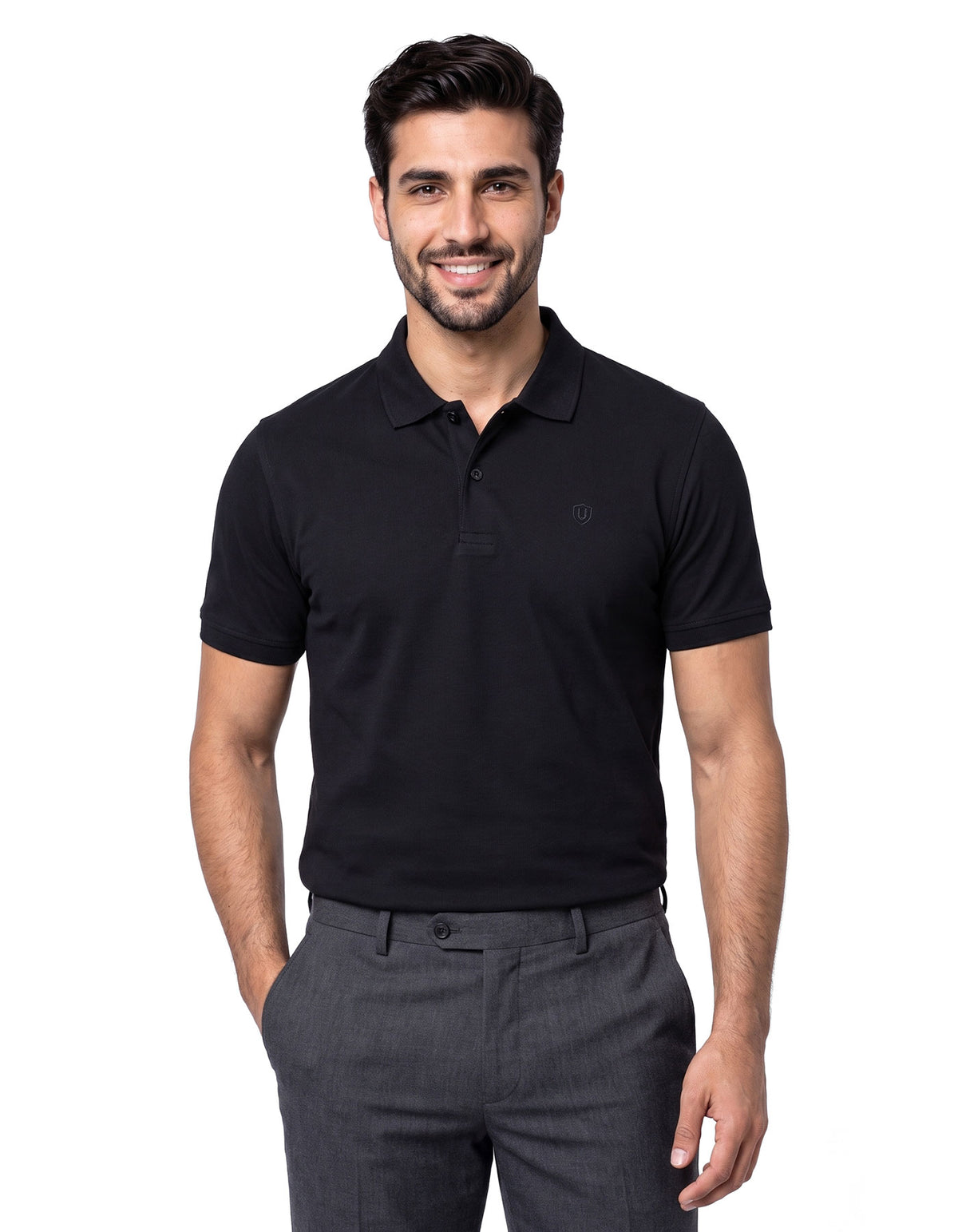 Black Plain Pique Polo Shirt