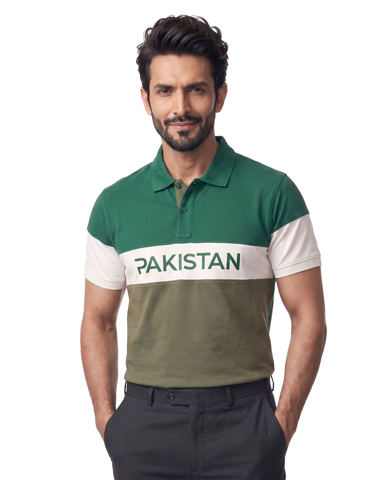 Green Pakistan Color Block Polo Shirt