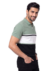 Olive Textured Color Block Polo Shirt