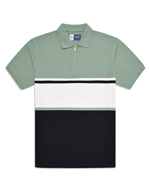 Olive Textured Color Block Polo Shirt