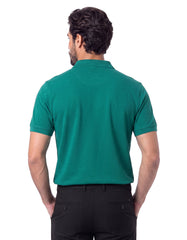 Teal Textured Color Block Zipper Polo Shirt