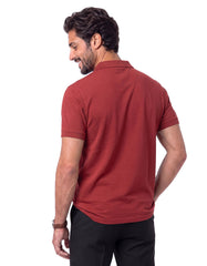 Oxblood Textured Color Block Zipper Polo Shirt