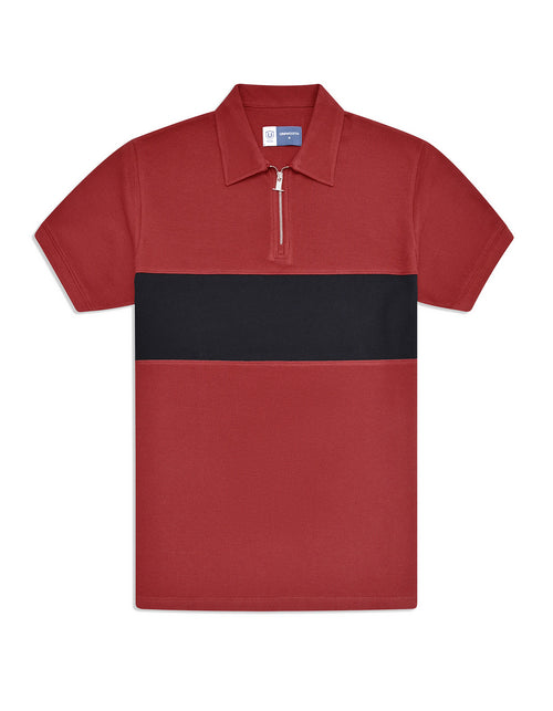 Oxblood Textured Color Block Polo Shirt