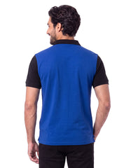 E Blue Color Block Polo Shirt